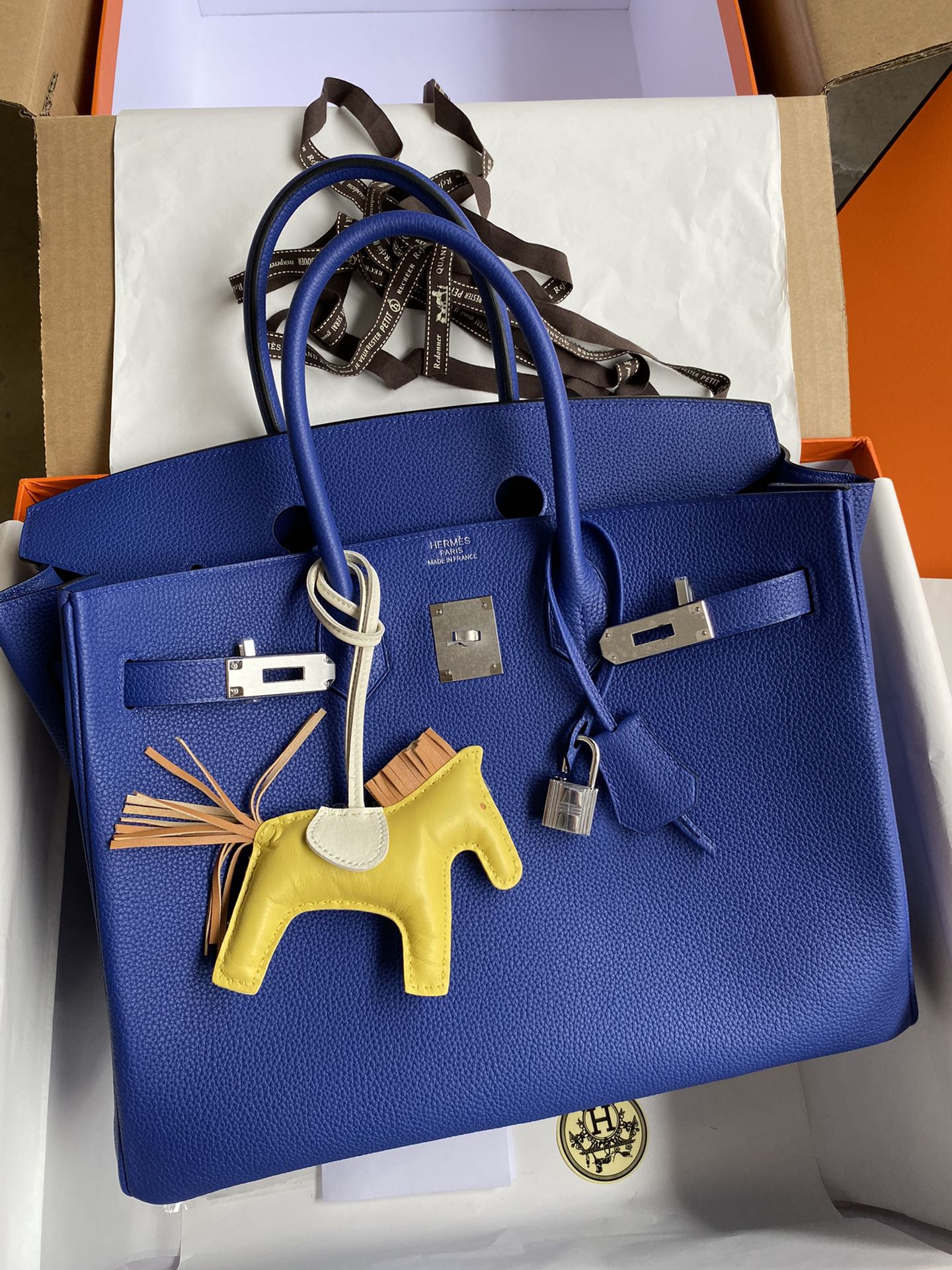 Hermes Birkin 35CM Togo Leather Handbag Blue Royal